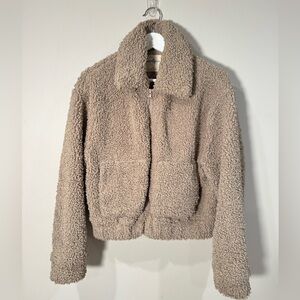 Khaki & Blue Sherpa Teddy Jacket – Size M – Super Soft / Loved